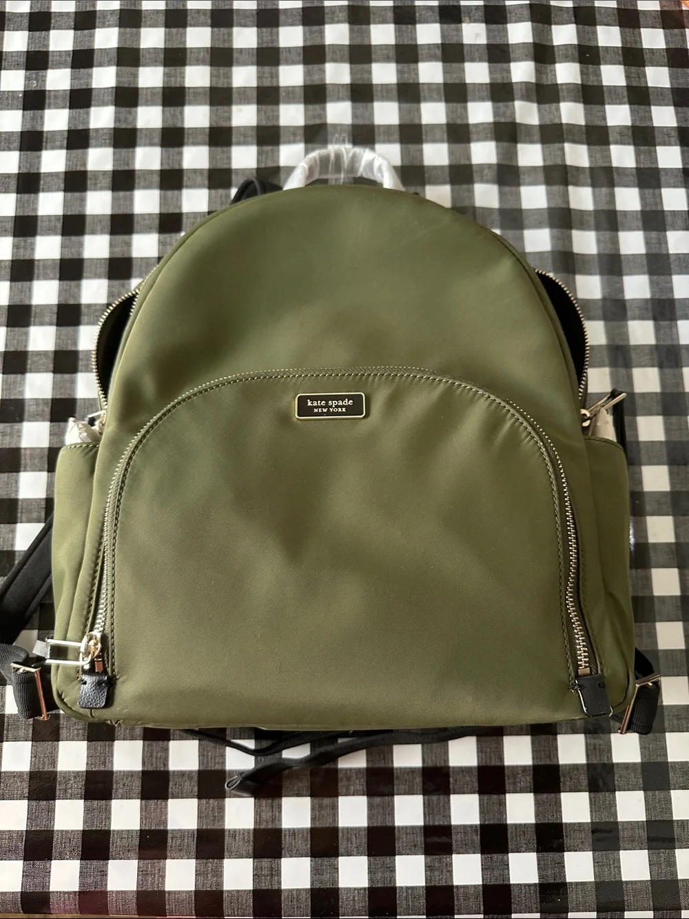kate spade olive nylon backpack with gold hardware